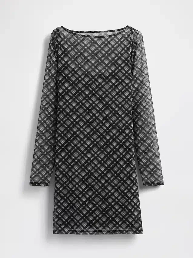Mini-jurk van mesh met boothals