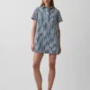 Mini-popoverjurk met denimstrepen