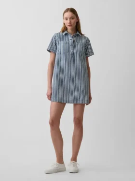 Mini-popoverjurk met denimstrepen