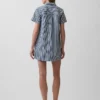 Mini-popoverjurk met denimstrepen