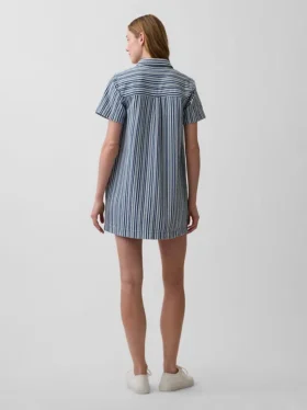Mini-popoverjurk met denimstrepen