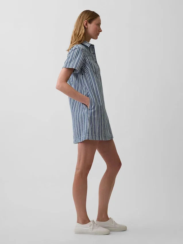 Mini-popoverjurk met denimstrepen