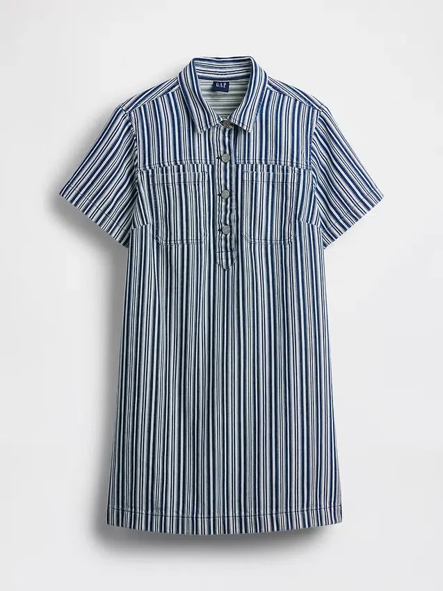 Mini-popoverjurk met denimstrepen