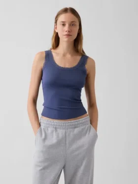 Mini-pyjama-tanktop met ribboord en kanten rand
