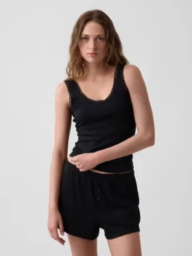 Mini-pyjama-tanktop met ribboord en kanten rand