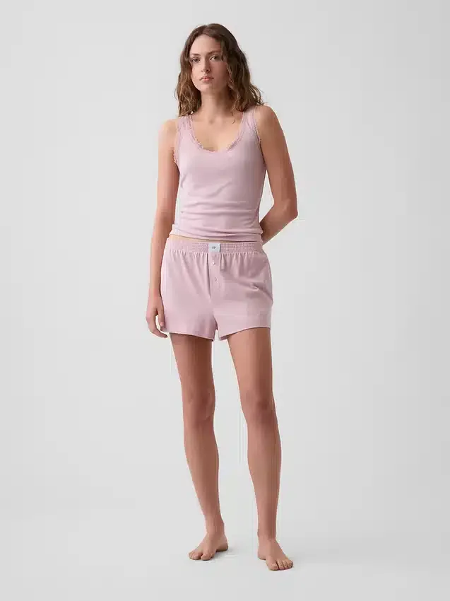 Mini-pyjama-tanktop met ribboord en kanten rand