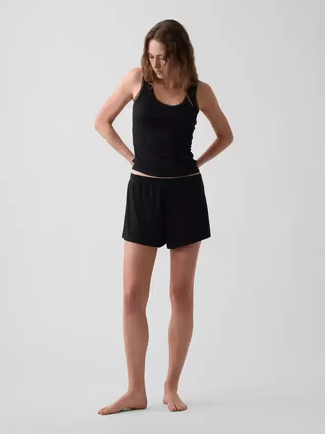 Mini-pyjama-tanktop met ribboord en kanten rand
