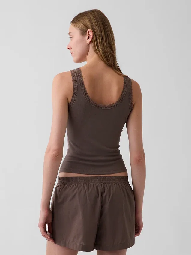 Mini-pyjama-tanktop met ribboord en kanten rand