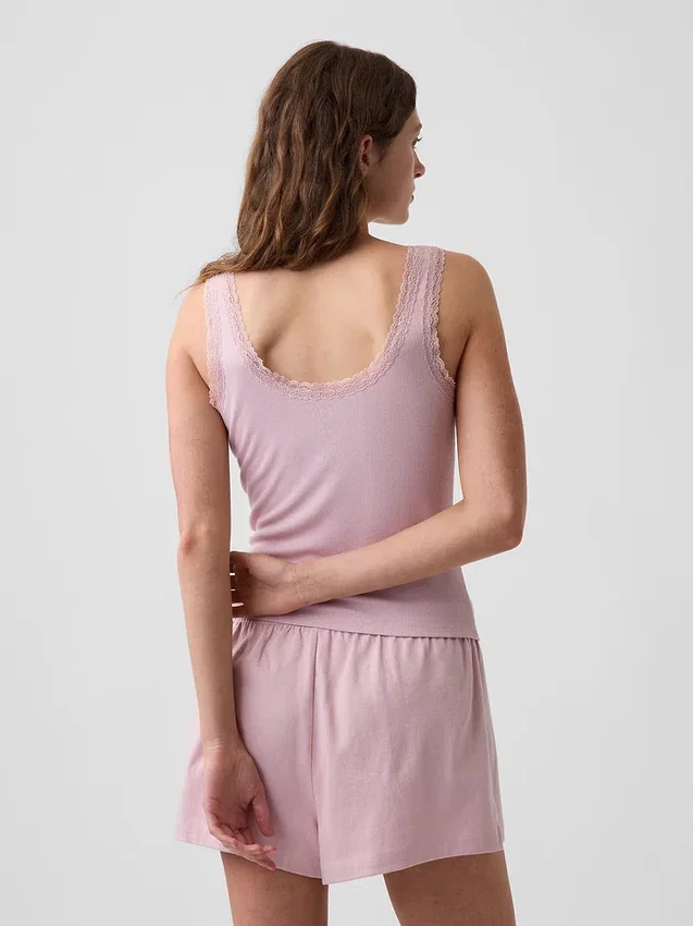 Mini-pyjama-tanktop met ribboord en kanten rand