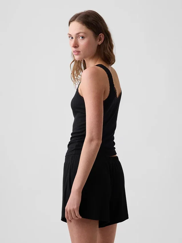 Mini-pyjama-tanktop met ribboord en kanten rand
