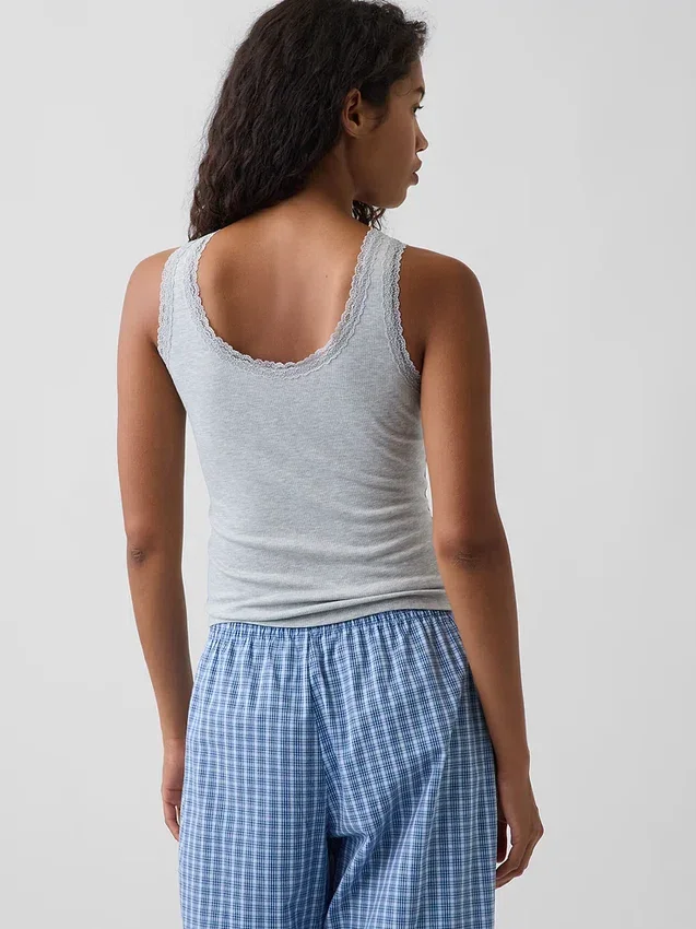 Mini-pyjama-tanktop met ribboord en kanten rand