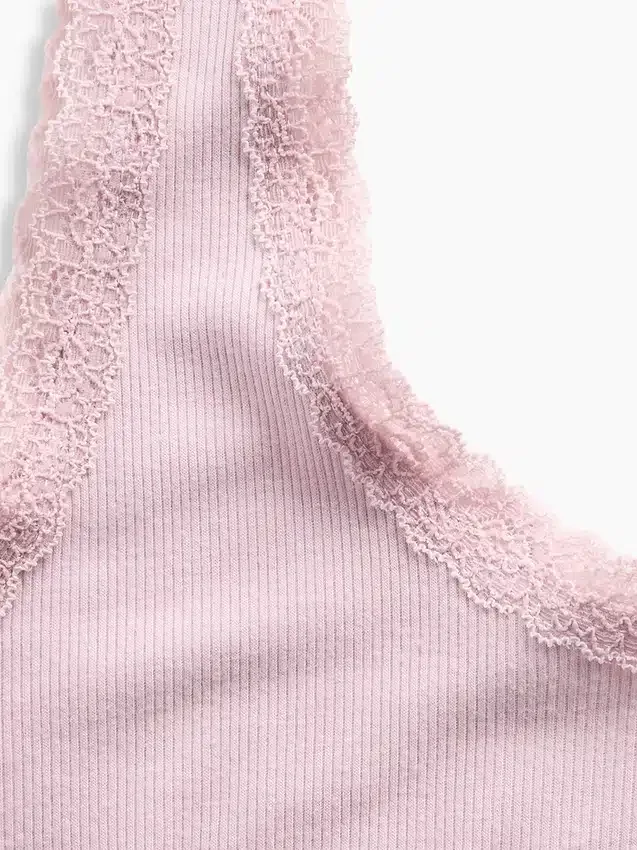 Mini-pyjama-tanktop met ribboord en kanten rand