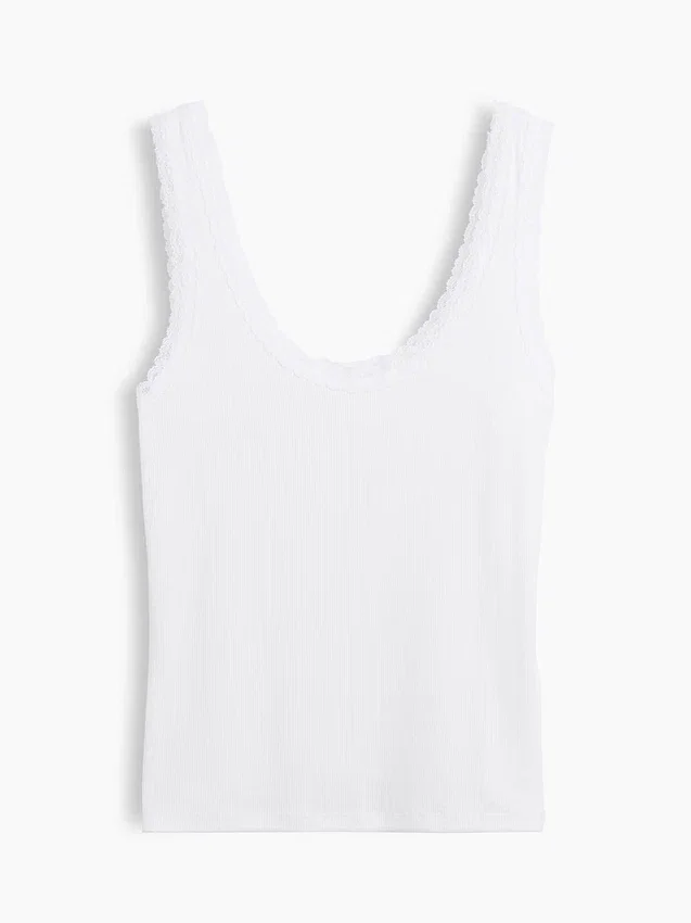 Mini-pyjama-tanktop met ribboord en kanten rand