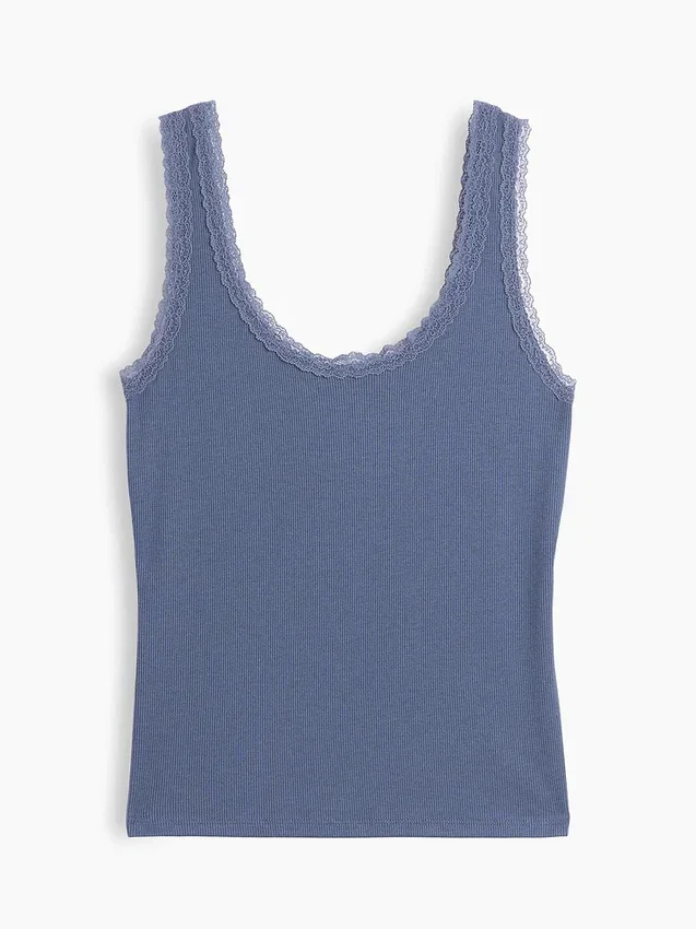 Mini-pyjama-tanktop met ribboord en kanten rand