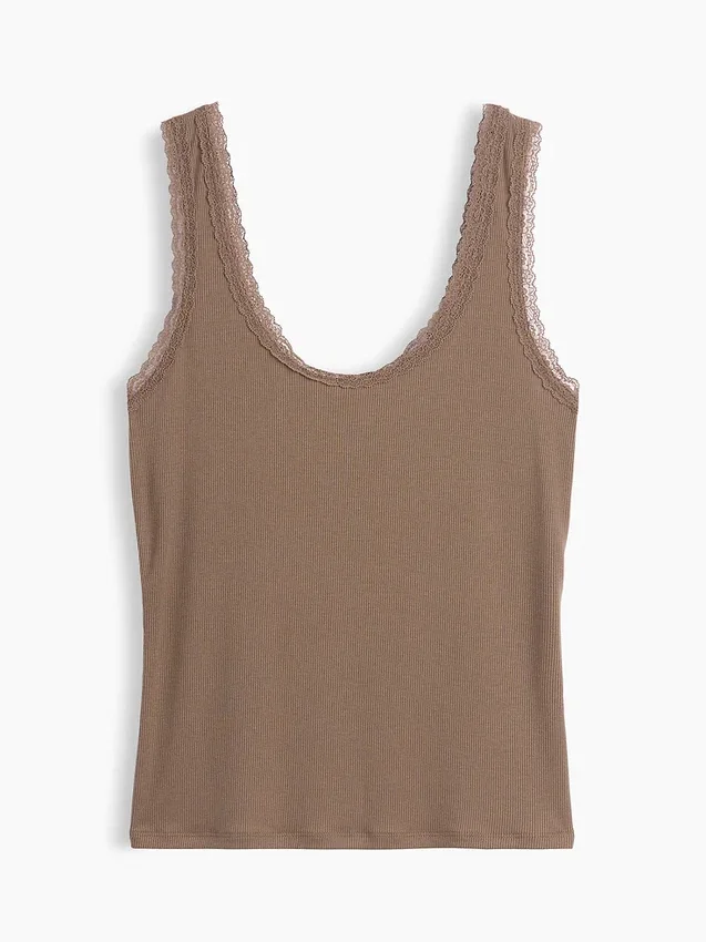 Mini-pyjama-tanktop met ribboord en kanten rand