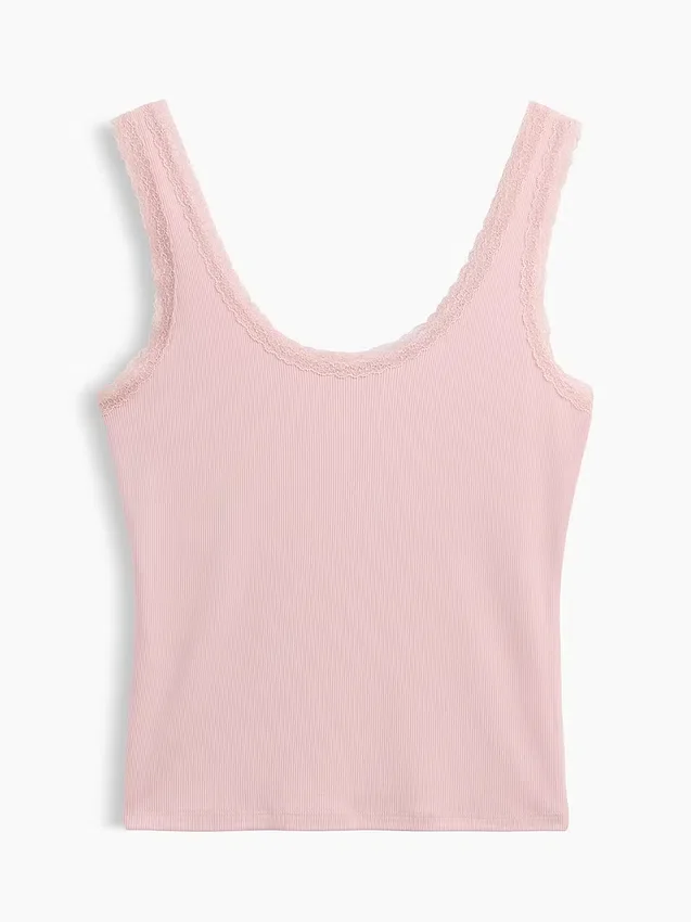 Mini-pyjama-tanktop met ribboord en kanten rand