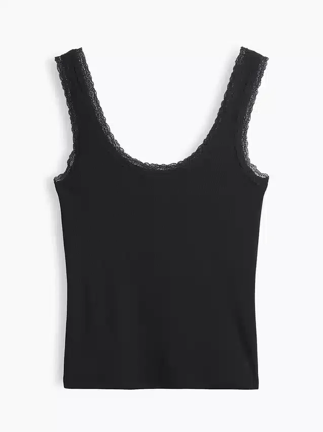 Mini-pyjama-tanktop met ribboord en kanten rand