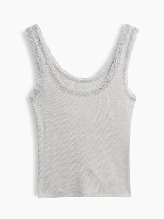 Mini-pyjama-tanktop met ribboord en kanten rand