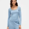 Mini-pyjamatop met ribbel en kanten rand