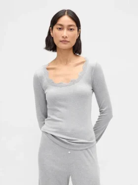 Mini-pyjamatop met ribbel en kanten rand