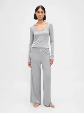 Mini-pyjamatop met ribbel en kanten rand