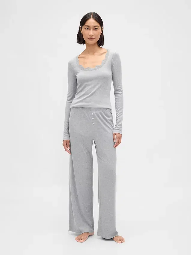 Mini-pyjamatop met ribbel en kanten rand
