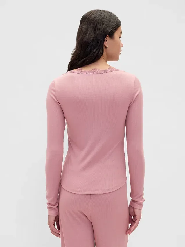 Mini-pyjamatop met ribbel en kanten rand