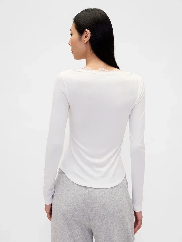 Mini-pyjamatop met ribbel en kanten rand