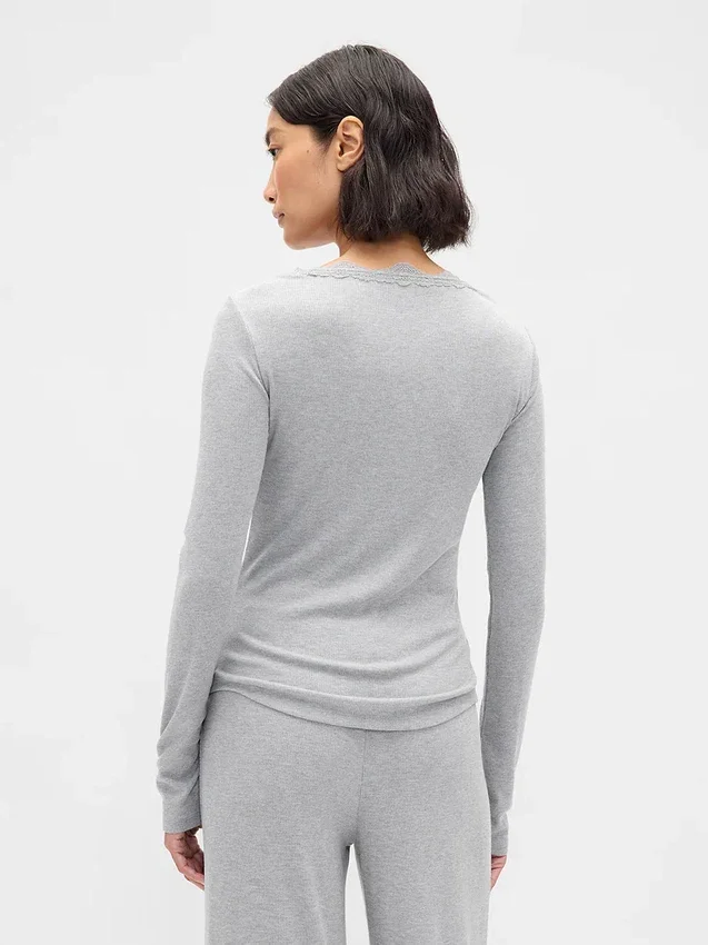 Mini-pyjamatop met ribbel en kanten rand