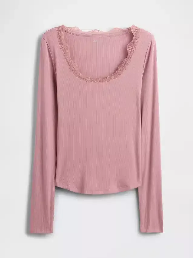 Mini-pyjamatop met ribbel en kanten rand