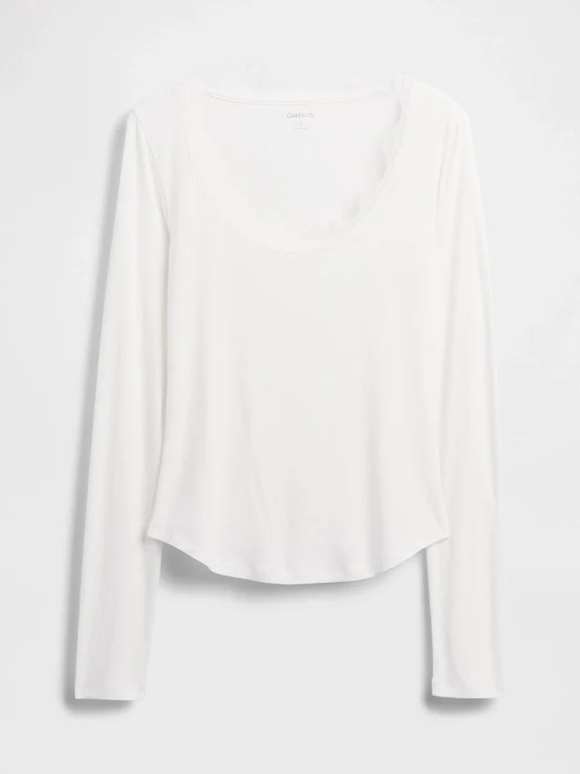 Mini-pyjamatop met ribbel en kanten rand