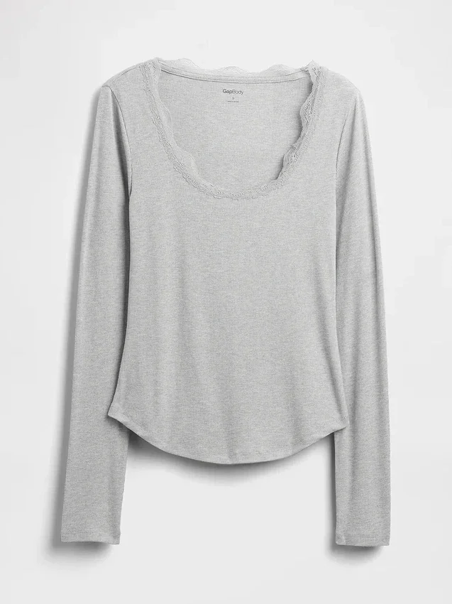 Mini-pyjamatop met ribbel en kanten rand