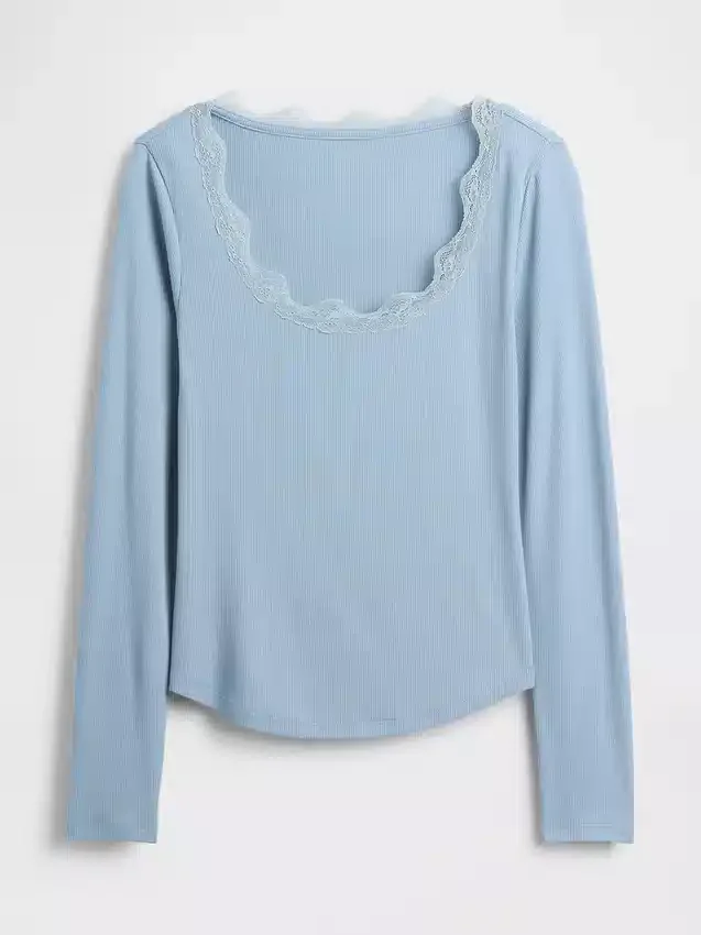 Mini-pyjamatop met ribbel en kanten rand