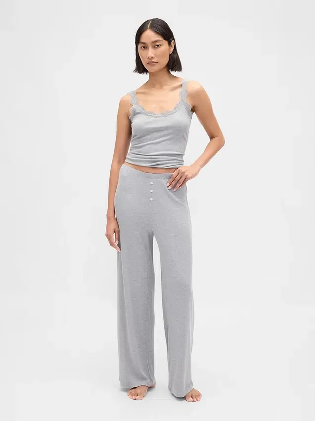 Mini-rib pyjama-broek met wijde pijpen