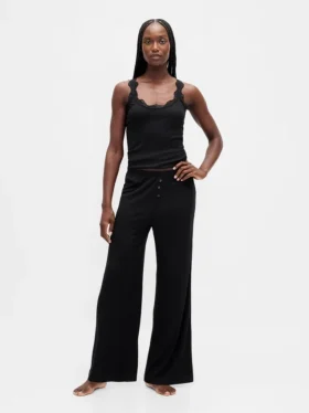 Mini-rib pyjama-broek met wijde pijpen