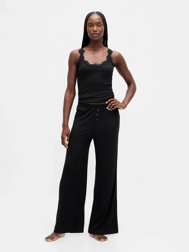 Mini-rib pyjama-broek met wijde pijpen