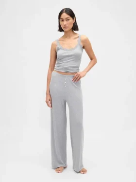 Mini-rib pyjama-broek met wijde pijpen