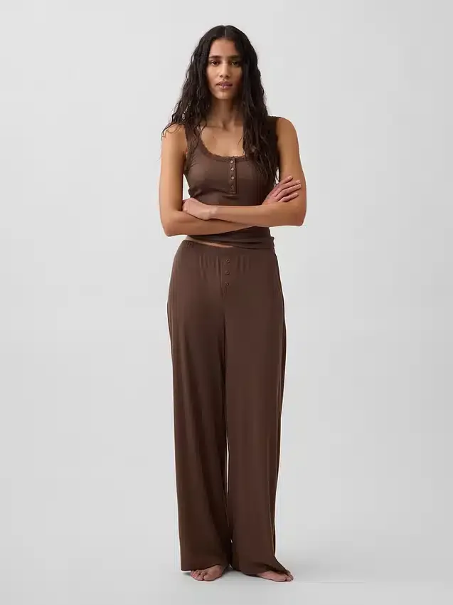 Mini-rib pyjama-broek met wijde pijpen