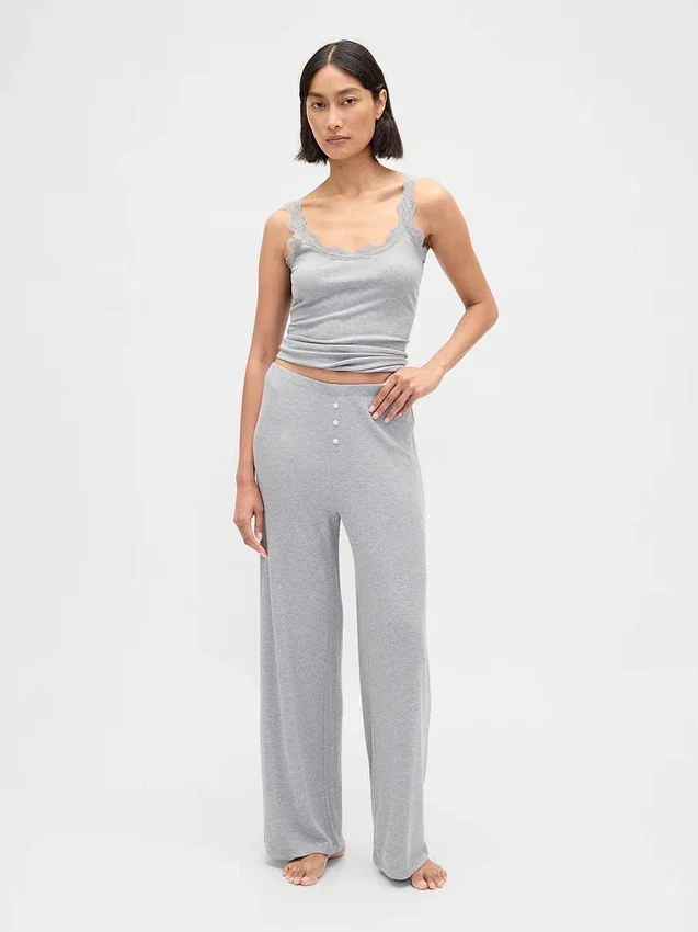Mini-rib pyjama-broek met wijde pijpen