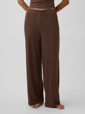 Mini-rib pyjama-broek met wijde pijpen