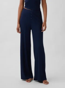 Mini-rib pyjama-broek met wijde pijpen