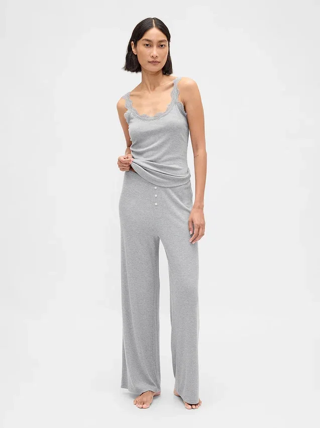 Mini-rib pyjama-broek met wijde pijpen
