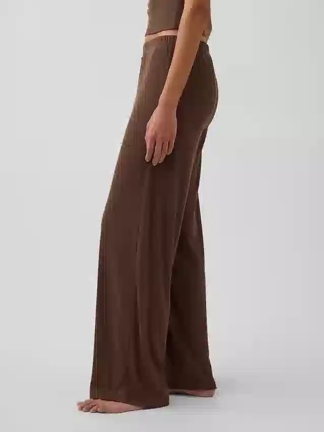 Mini-rib pyjama-broek met wijde pijpen