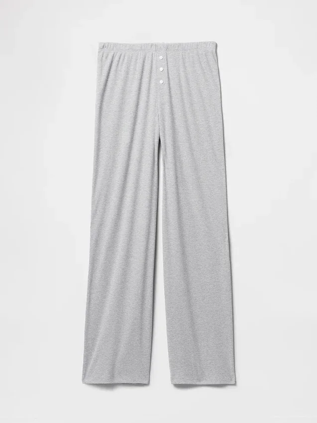 Mini-rib pyjama-broek met wijde pijpen