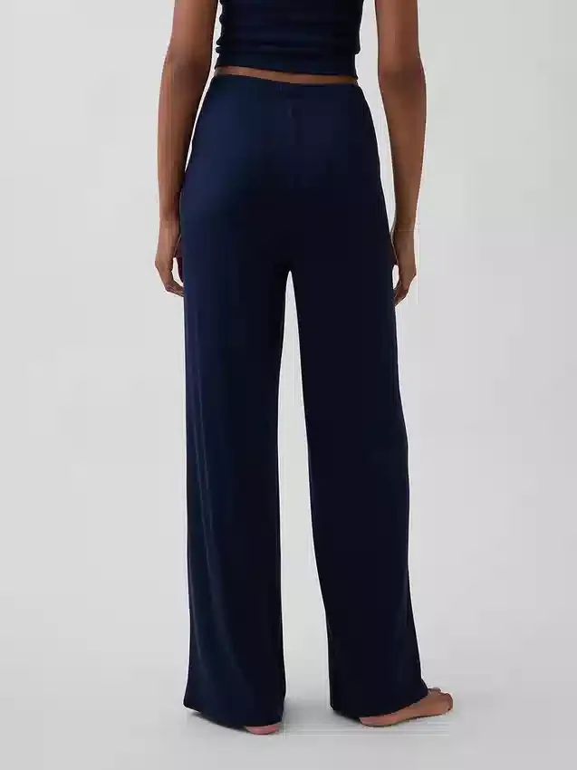 Mini-rib pyjama-broek met wijde pijpen