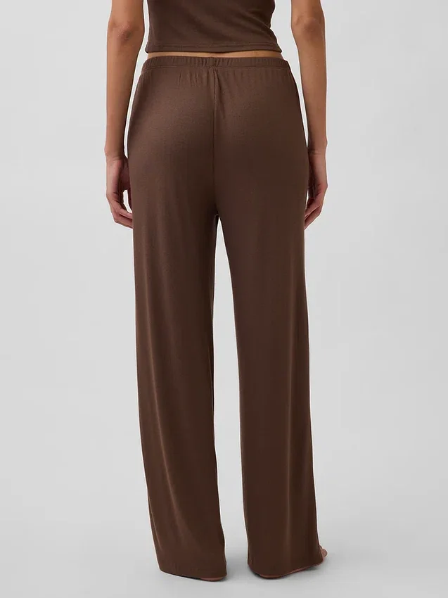 Mini-rib pyjama-broek met wijde pijpen