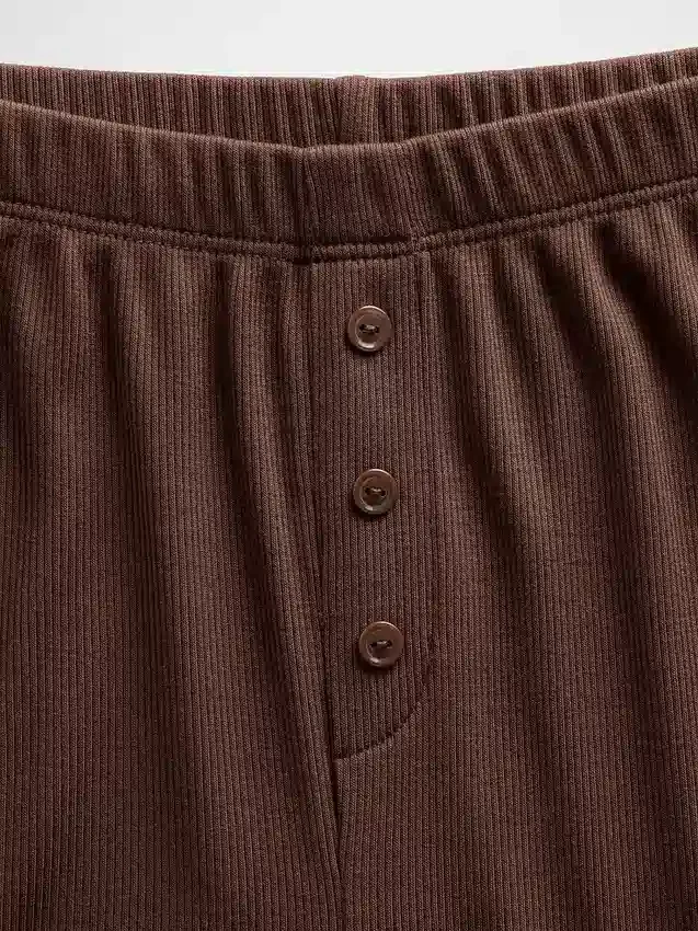 Mini-rib pyjama-broek met wijde pijpen