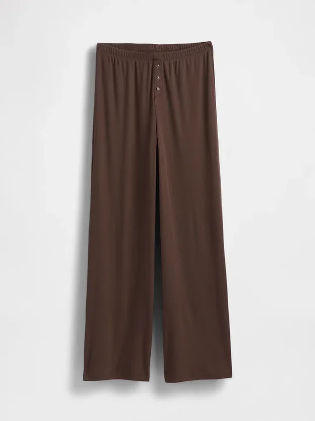Mini-rib pyjama-broek met wijde pijpen