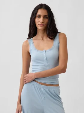 Mini-ribkant Henley-pyjama-tanktop