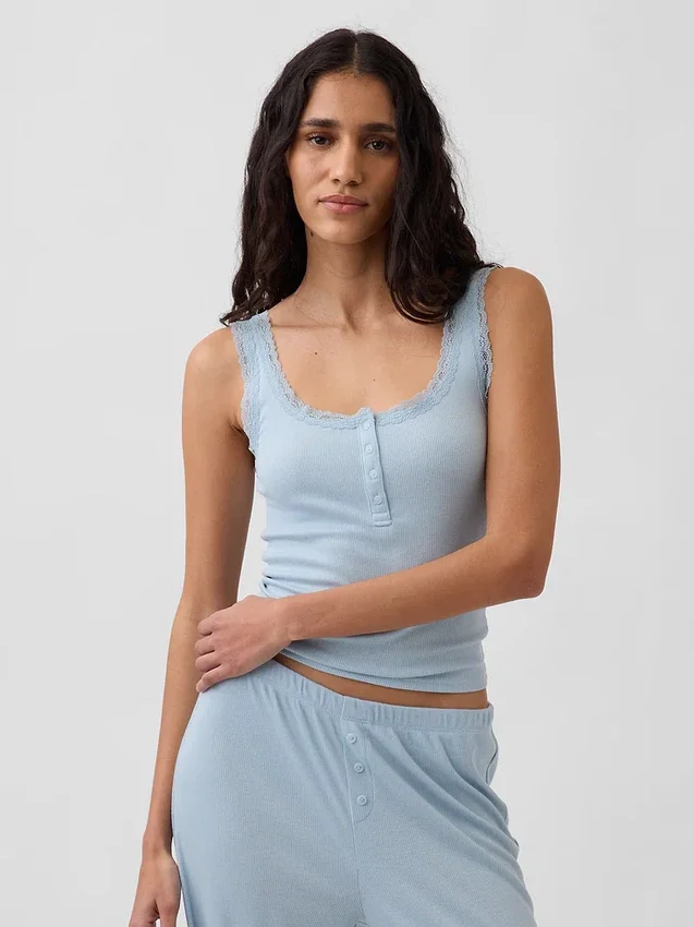 Mini-ribkant Henley-pyjama-tanktop